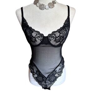 Arianne Black Lace & Sheer Bodice Teddy Lingerie